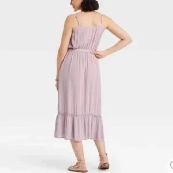 NWT KNOX Rose Sleeveless Clip Dot Midi Dress Boho Purple Lavender XS - Picture 9 of 9